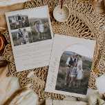 Modern Boho Arch | Foto för Cream-familjen Julkort<br><div class="desc">Det här moderna fotokortet för boho arch-krämfamiljen är den enkla perfekten att Julhälsningar. Bohemikrämen och guld har en unik industriell präglingstypografi med minimalistisk vintage stil. Anpassa kortets framsida med ett foto, din familj namn och året. Inkludera ytterligare 3 foton och ett år i recension eller i familjens nyhetsbrev på baksidan...</div>
