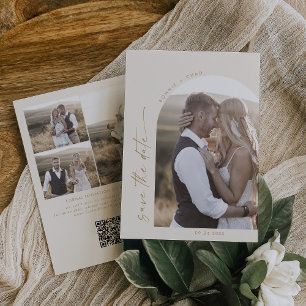 Modern Boho Arch   Foto för Cream QR-kod Spara Datumet