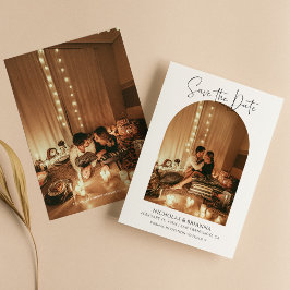 Modern Boho Arch-fotominimalialist Elegant bröllop Spara Datumet