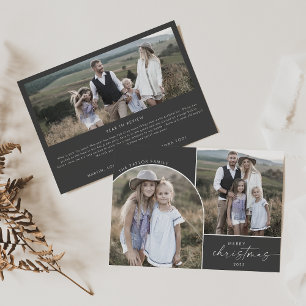 Modern Boho Arch Grått 3-familjefoton jul Julkort
