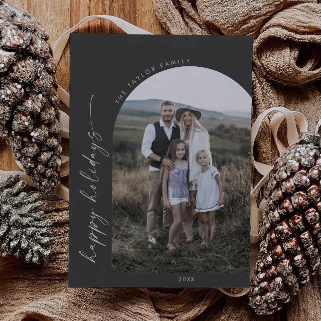 Modern Boho Arch | Grått Glad helg Photo Julkort (Skapare uppladdad)