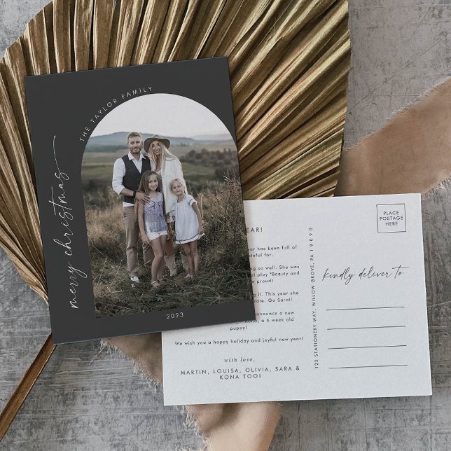 Modern Boho Arch | Grått-julfoto Helg Vykort (Skapare uppladdad)