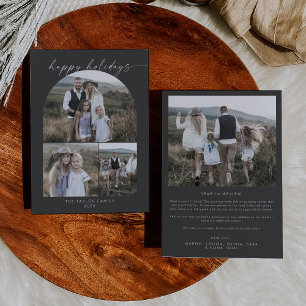 Modern Boho Arch Grått Photo Collage Family Julkort