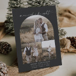 Modern Boho Arch | Grått Photo Collage Newlyed Julkort<br><div class="desc">Detta moderna grått-fotokollage av nylyft helgdag-kort är den perfekt som är enkel att Julhälsningar för ett nyligen gift par. Den bohemiska gråttet-mörken har en unik industrietterande typografi med minimalistisk vintage stil. Anpassa kortets framsida med 3 foton,  namn och år.</div>
