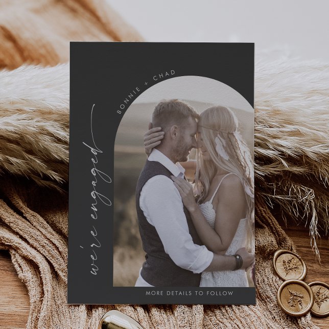 Modern Boho Arch | Grått Photo Förlovning Meddelande (Skapare uppladdad)