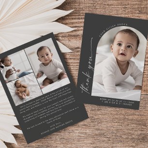 Modern Boho Arch Grått Tack Photo Birth Meddelande