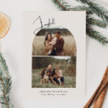 Modern Boho Arch Grönt Glatt 2-foto Julkort<br><div class="desc">Fira årstidens glädje med den här moderna boho arch-grönten glatta två fotokort för helgdag. Det unika och redigerbara skriptet för chic skapar en aning charm och individualitet. Dess enkla, elegant svartvita utformning, med en klassisk bohemisk ram, framkallar en viskös vinter-ambians. Det minimala och delikata festiva teckensnittet ger kreativitet och charm....</div>