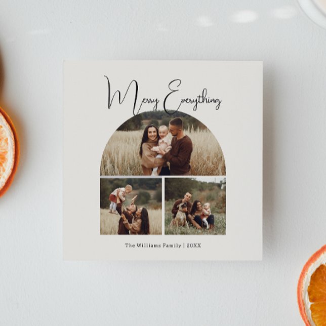Modern Boho Arch Grönt Merry Allt 3-foto Julkort (Skapare uppladdad)