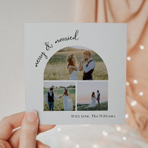 Modern Boho Arch Grönt Merry & Married Three Photo Julkort