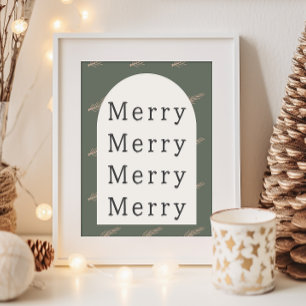 Modern Boho Arch-Grönt och Guld Merry-utskrift Poster