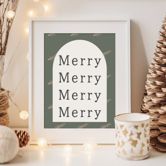 Modern Boho Arch-Grönt och Guld Merry-utskrift Poster (Skapare uppladdad)