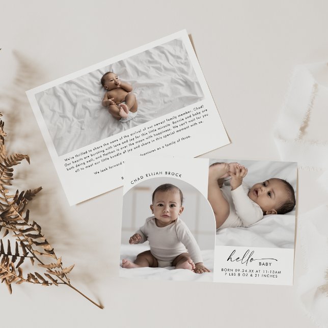 Modern Boho Arch Hej Baby 3 Fotofödelse Meddelande (Skapare uppladdad)