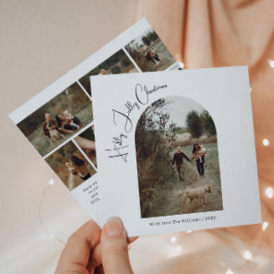 Modern Boho Arch Holly Jolly Jul Sjunfoto Julkort