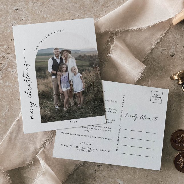 Modern Boho Arch-julfotoår i recension Helg Vykort (Skapare uppladdad)