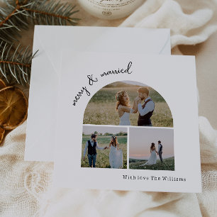 Modern Boho Arch Merry & Married Three Photo Julkort