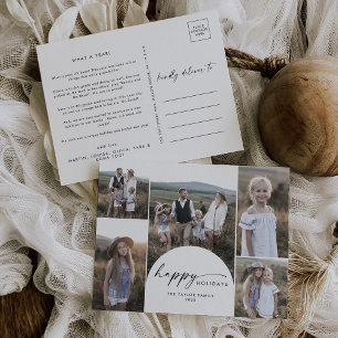 Modern Boho Arch Multi Photo Family News Helg Vykort