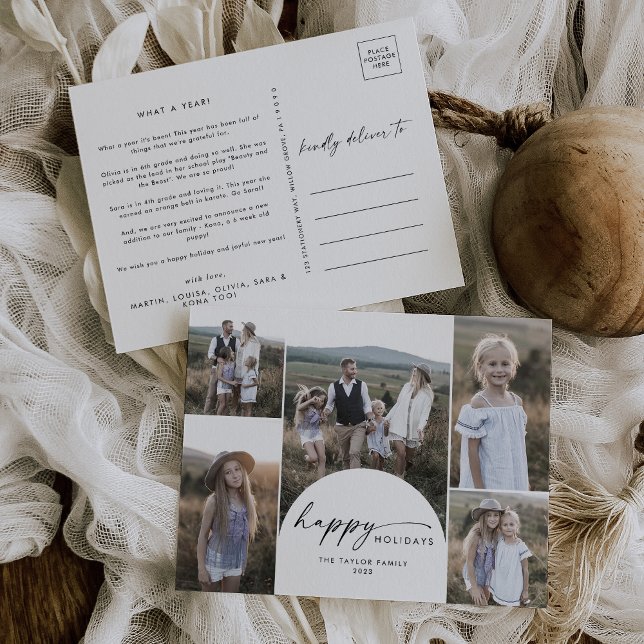Modern Boho Arch Multi Photo Family News Helg Vykort (Skapare uppladdad)