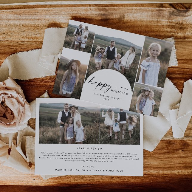 Modern Boho Arch Multi Photo Family News Julkort (Skapare uppladdad)