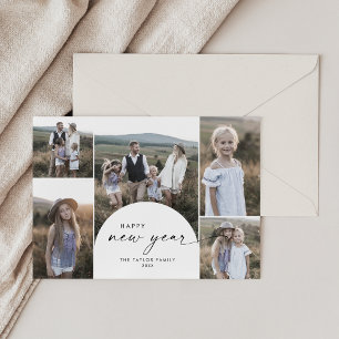 Modern Boho Arch Multi Photo New Years Julkort