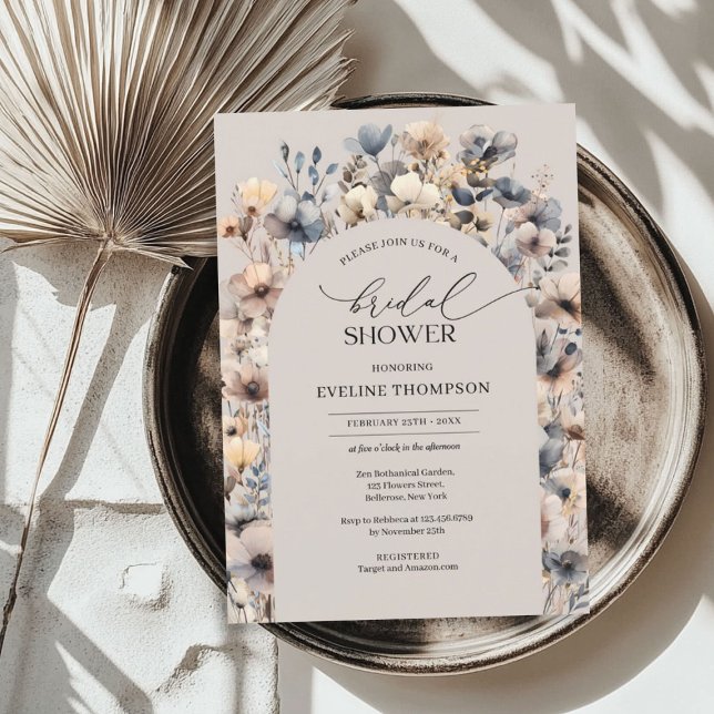 Modern boho arch neutralt wildblommor inbjudningar (Modern boho arch autumn neutral wildflowers invitation)