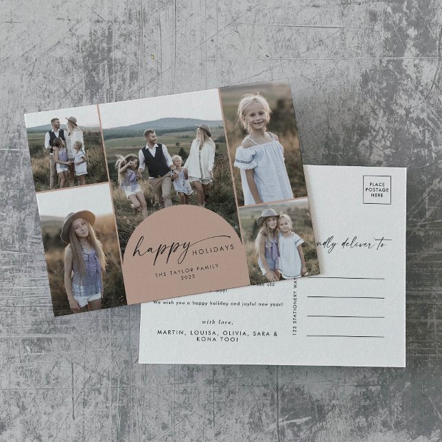 Modern Boho Arch | Nyheter för Salmon Multi Photo  Helg Vykort (Skapare uppladdad)