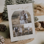 Modern Boho Arch | Nylånad Cream Photo Collage Julkort<br><div class="desc">Detta moderna boho arch-fotokollage för nylyft helgdag-kort är den perfekt som är enkel att Julhälsningar för ett nyligen gift par. Bohemikrämen och guld har en unik industriell präglingstypografi med minimalistisk vintage stil. Anpassa kortets framsida med 3 foton,  namn och år.</div>