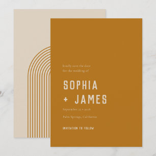 Modern Boho Arch Ochre Orange Typograph Spara Datumet