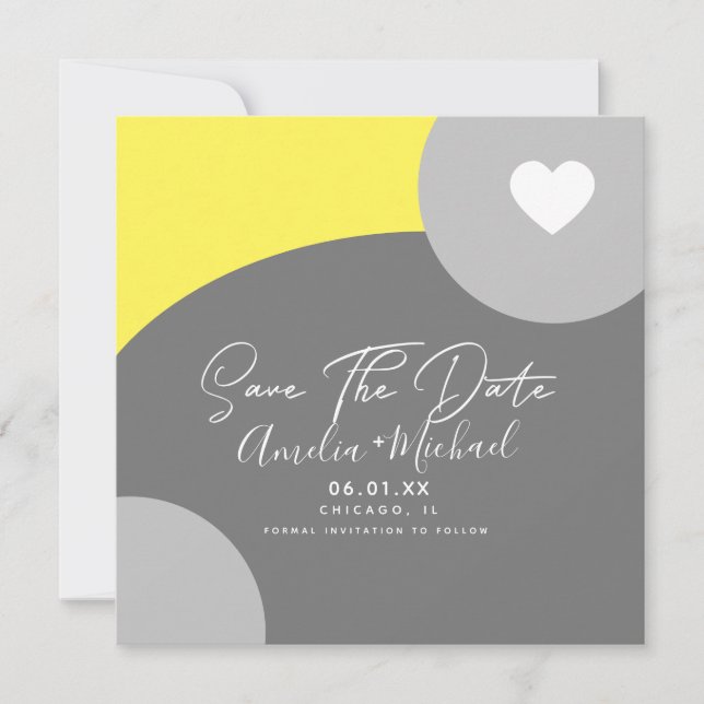 Modern Boho Arch Organic Grått Gult Spara datum Kort (Framsida)