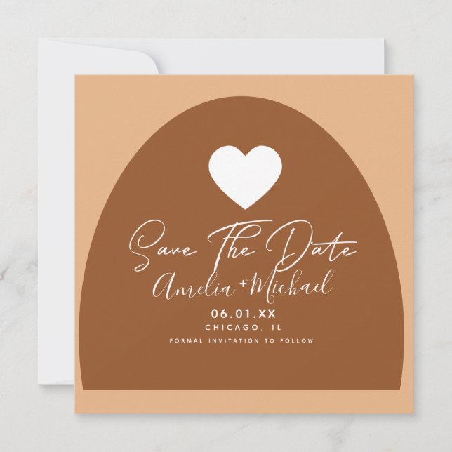 Modern Boho Arch Organic Shape Heart Spara datumet Kort (Framsida)