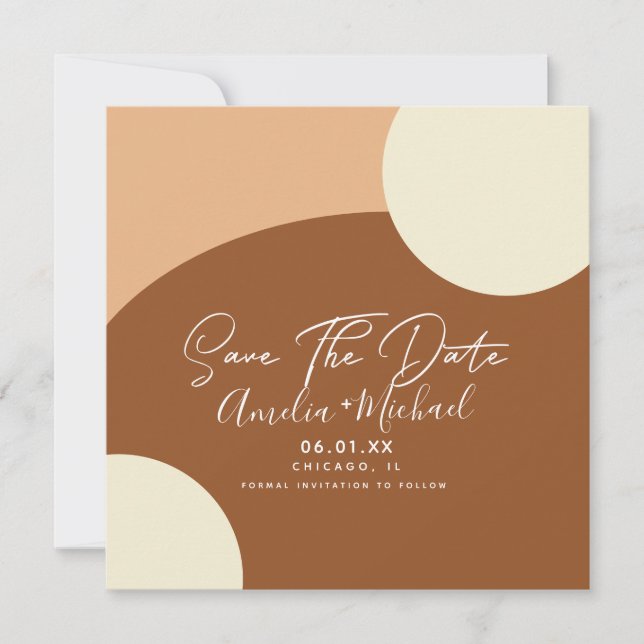 Modern Boho Arch Organic Shapes Tan Save Date Kort (Framsida)