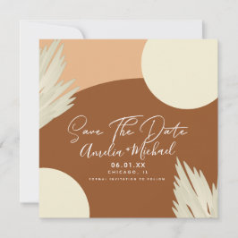 Modern Boho Arch Organic Shapes Tan Save Date Kort