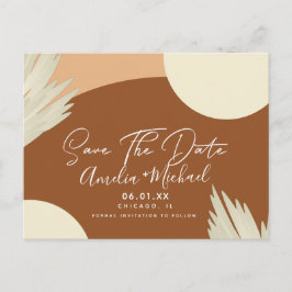 Modern Boho Arch Organic Shapes Tan Save Date Vykort