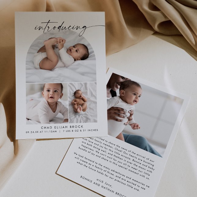 Modern Boho Arch Photo Collage Birth Meddelande (Skapare uppladdad)