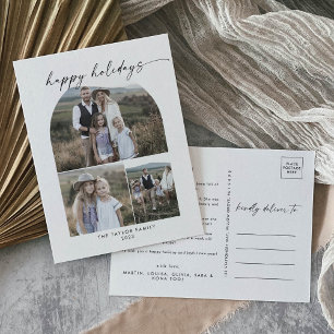 Modern Boho Arch Photo Collage Family Helg Vykort