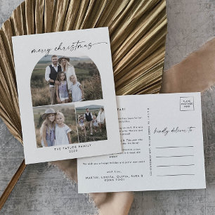 Modern Boho Arch Photo Collage Family jul Helg Vykort