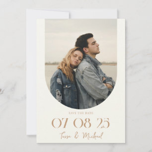 Modern Boho Arch Photo Ivory Tan Bröllop Spara Datumet