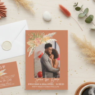 Modern Boho Arch Photo Save Date Terra Cotta Anteckningskort