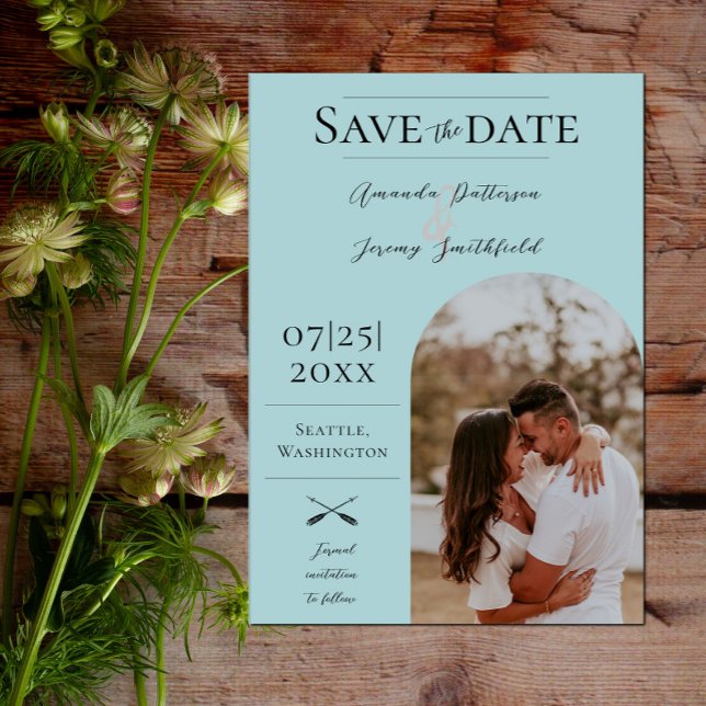Modern Boho Arch Photo | Spara datum Spara Datumet (Modern Arch Photo Save the Date - Teal)