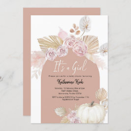 Modern Boho Arch Pumpkin... Det är en flicka Babys Inbjudningar