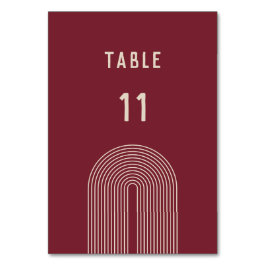 Modern Boho Arch Red Beige Typography Bröllop Bordsnummer