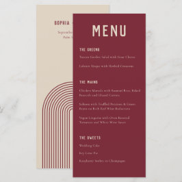 Modern Boho Arch Red Beige Typography Bröllop Meny
