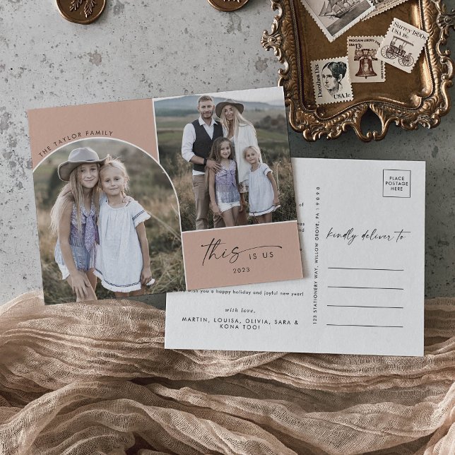 Modern Boho Arch Salmon 3-familjefoton Det här är  Helg Vykort (Skapare uppladdad)