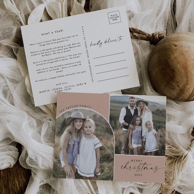 Modern Boho Arch Salmon 3-familjens foton jul Helg Vykort (Skapare uppladdad)