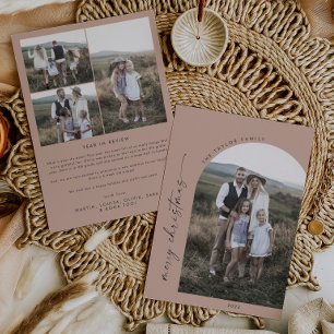 Modern Boho Arch Salmon Christmas Photo Holiday Julkort