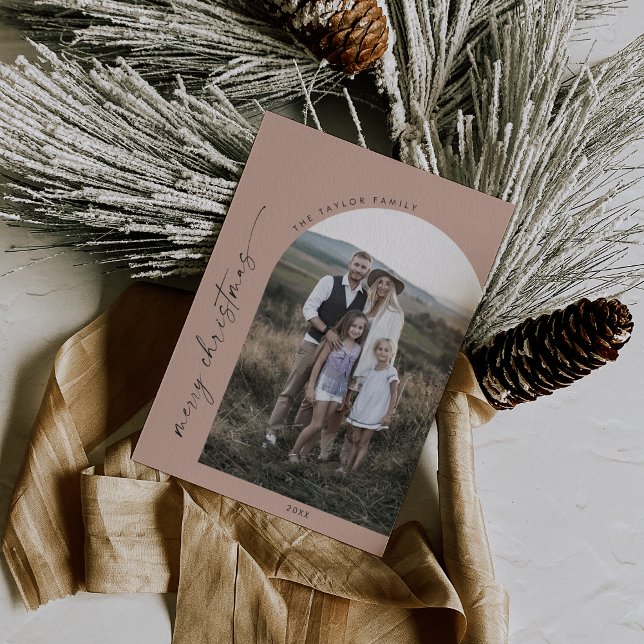 Modern Boho Arch | Salmon God jul Photo Julkort (Skapare uppladdad)