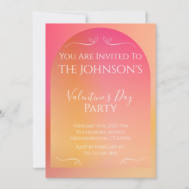 Modern Boho Arch Sunset Ombre Valentines day Party Inbjudningar (Framsida)
