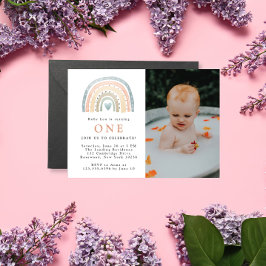 Modern Boho Baby födelsedag Fotoinbjudan Inbjudningar