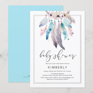 Modern Boho Baby Shower Dreamcatcher Blommigt Trib Inbjudningar