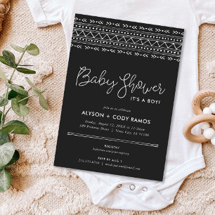 Modern Boho Baby Shower Träkol Inbjudningar