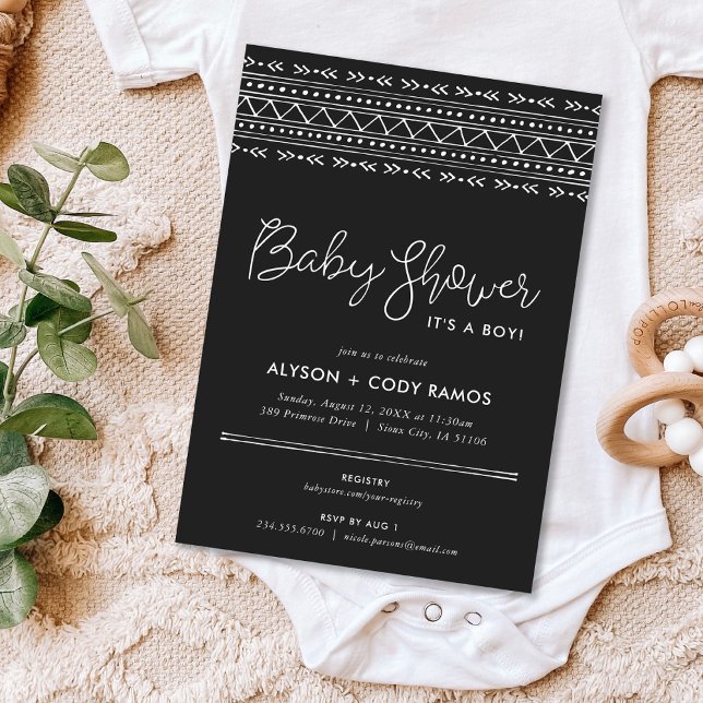 Modern Boho Baby Shower | Träkol Inbjudningar (Skapare uppladdad)